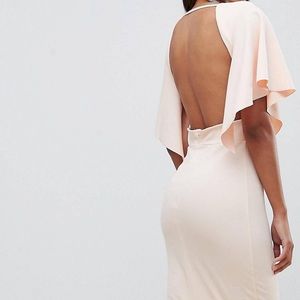 Cape sleeve plunge midi dress